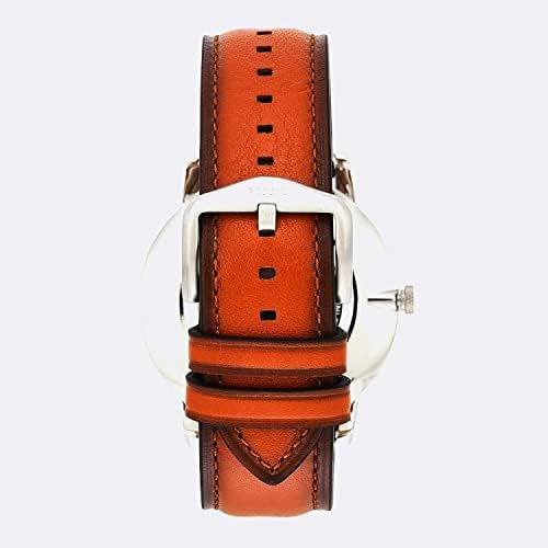 Fossil Men's Minimalist Quartz Stainless Steel and Leather Three-Hand Watch, Color: Silver, Luggage (Model: FS5304)