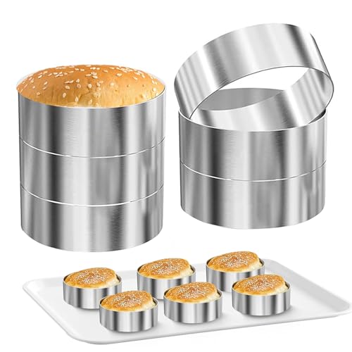BOYIFEIJIE Lot de 6 anneaux à hamburger de 10,2 cm de diamètre - Anneaux à dessert sans couture et anneaux de cuisson alimentaires - En acier inoxydable - Pour la pâtisserie, les desserts, la mousse