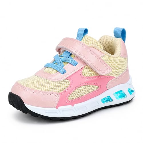 AMZZPIK Toddler Shoes Girls Light Up Breathable Mesh LED Flashing Running Durable Walking Sneakers for Toddler Light Pink Size 7