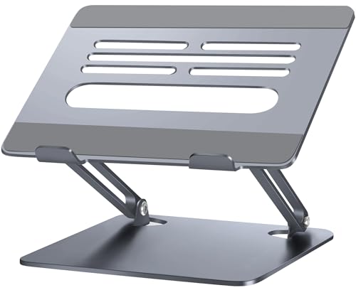 ノートパソコンスタンド 折りたたみ式 ノートPCスタンド【】 ノートパソコン用ラップデスク 無段階高さ角度調整 姿勢改善＆猫背 滑り止めゴム 放熱対策 合金製 在宅仕事 ZOOM会議 Macbook/iPad/ノートPCなど15.6インチまでに対応 外付けキーボードをお勧めです グレー