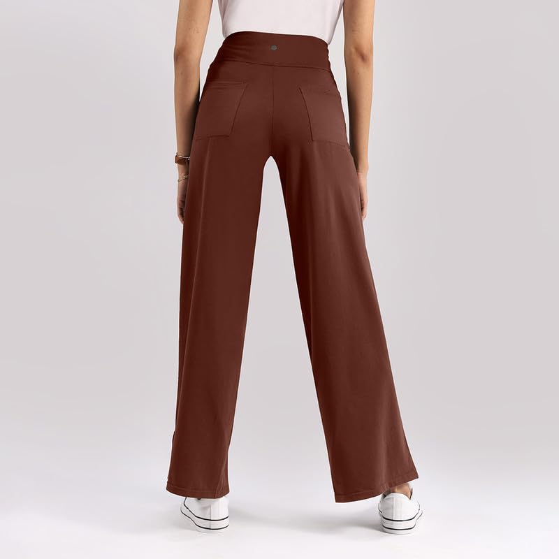 Image of BlissClub AM:PM Cotton Wide Leg Pants - Lite, Cotton Pants, Wide Waistband, Slit at Hem, Side Pockets, Regular (for Women Upto 5'4 ft)
