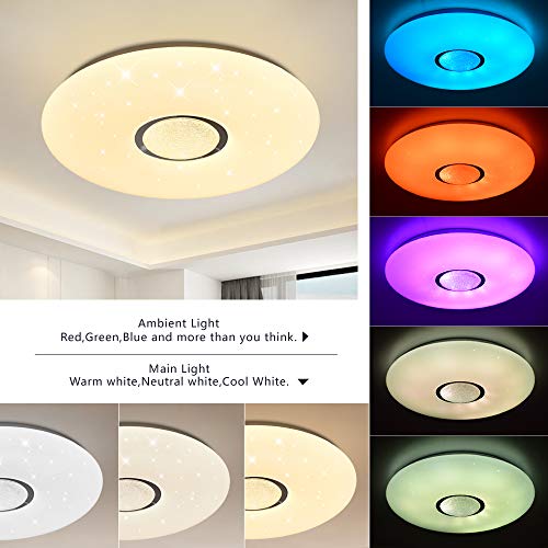 Plafoniera a LED Dimmerabile Soffitto Lamp + Musica il Bluetooth Oratore, 36W Lampada con telecomando Plafoniera LED Impermeabile IP44