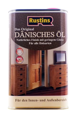 Rustins 1 l Danish Oil – Das originale klare dänische Öl für alle Holzarten – außen und innen – Sicherheit, Lebensmittel und Spielzeug 12 bis 14 m²