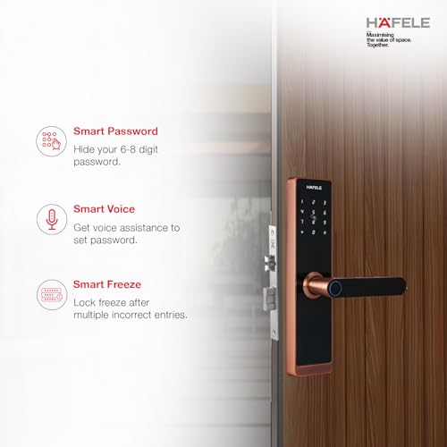 Image of Hafele RE-ACH Smart Digital Lock | Fingerprint | PIN | OTP | RFID Access Card | Mechanical Key | BLE | Mobile App | Privacy Feature | Antique Copper | 1 Year Warranty