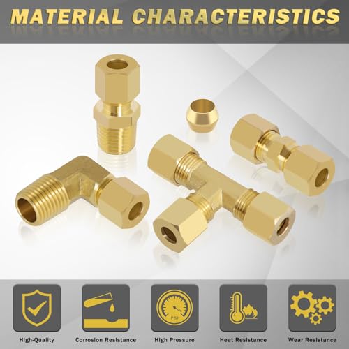 Trustkits COMPRESSION-38PCS 38 Pcs 1/4 Inch Brass Compression Fittings Assortment, Compression Union Tee, 1/4 Npt Compression Fitting Straight Coupling Adapter, 90 Degree Elbow thumb #3