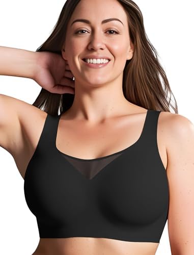 Mesh Bras for Women No Underwire Wide Straps Seamless Full Coverage T Shirt Bra Plus Size for Older Women