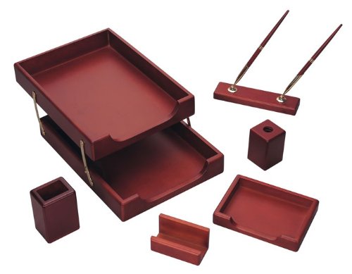 Six Piece Brown Oak Wood Desk Set (W016)