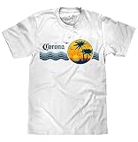 Tee Luv Men's Corona Beer T-Shirt - Retro 80s Beach Palm Tree Shirt, White, L