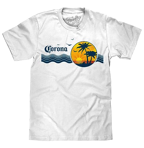 Tee Luv Mens Corona Beer T-Shirt - Retro 80s Beach Palm Tree Shirt White XXL