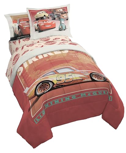 Jay Franco Kids Comforter Set Includes Sheets and Pillow Covers - Soft and Cozy Bed Set for Stylish Room Decor Official Licensed Bedding Red - Cars 5 Piece Twin