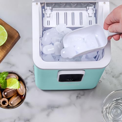 Image of Igloo Portable Ice Maker with Scoop & Basket- Ice Maker with LED Control Panel & 1 Quart Water Tank- Ice Cube Maker Produces 26 Lbs Of Ice In 24 Hours with 8 Large or Small Cubes In 7-8 Minutes - Aqua