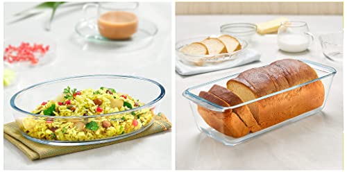 Image of Borosil Oval Baking Dish, 700ml, Transparent & Loaf Dish, 1.2 litres Combo