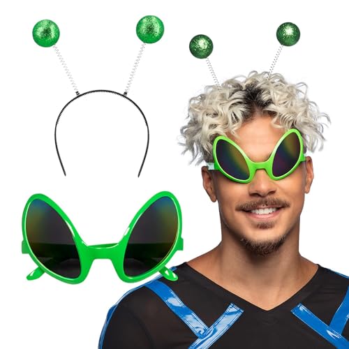 Boland 50530 - Kostümset Alien für Erwachsene, 2-teilig, Brille und Haarreif, Faschingskostüm für Mottoparty, Außerirdischer