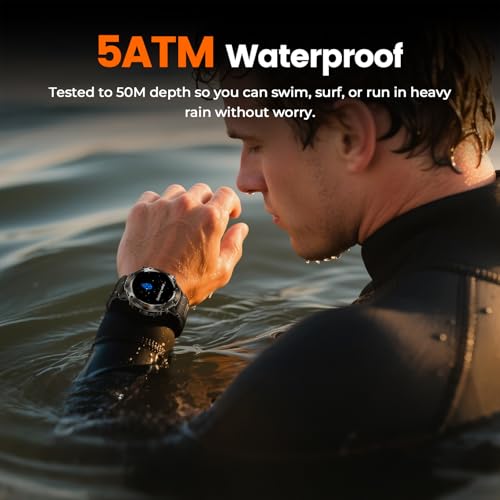 Image of WalkerFit Outdoor Smart Watch for Men, 1.43 inch AMOLED Black Silicone Band, 5ATM Waterproof for Hiking Climbing Trail Run Swim, 170+ Sports, Compass Heart Rate SpO2, Adventure Watch for iPhone Android