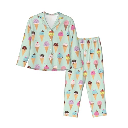 Pyjama manches longues femme imprimé glace | Vêtement de nuit nuit confortable