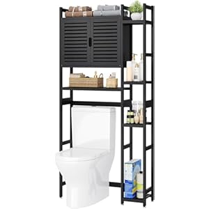 YITAHOME Over The Toilet Storage Bamboo Over-The-Toilet Cabinet with Shelf for Bathroom Storage, Space Saver for Restroom, Laundry, Black