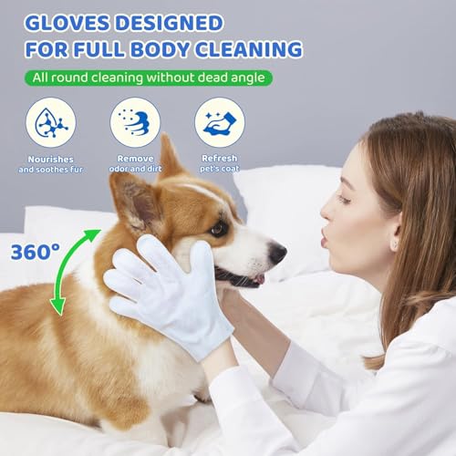 Image of VOISEN 96 Pcs Pet Glove Wipes for Dogs, Pet Cleaning Gloves