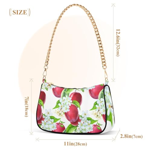 Red Plums Fruits White Floral Prints Shoulder Purses for Women Hobo Evening Purse Chain Strap Zipper Designer Purses3