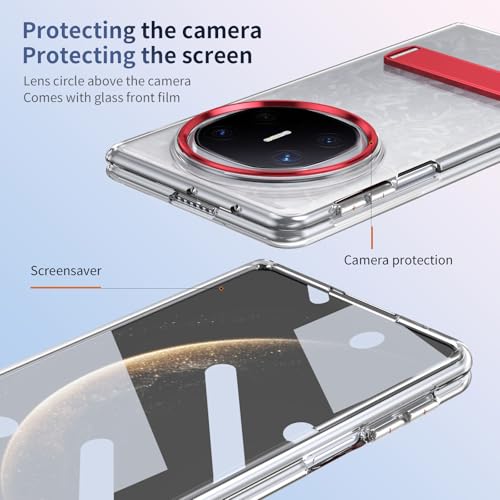 Étui Huawei Mate X6 5G avec protège-écran et béquille transparente rouge - 6