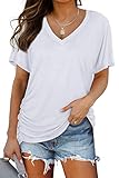 WIHOLL Juniors Summer Tops Dolman Short Sleeve Casual Clothes Plain Shirts V Neck 2026 Spring Blouses Basic Tees White L