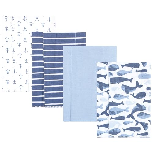 Image of Hudson Baby Unisex Baby Cotton Flannel Burp Cloths 4-Pack, Cute Whales, One Size