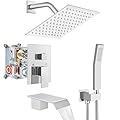 Cinwiny Shower System with Tub Spout Wall Mount Tub Shower Faucet Set Complete with Handheld Spray 3 Function Rough-In Valve Included,8 Inch Rainfall Shower Head,Polish Chrome