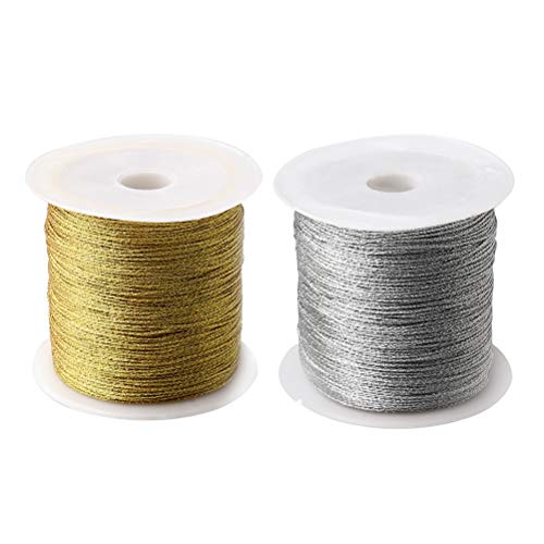 Image of 218 Yards /656 Feet Metallic Cord 2 Pcs Spool Metallic Thread Colored Jewelry Thread Colored Craft Gold String Tinsel String Craft Making Cord for Gift Wrapping(0.5mm)