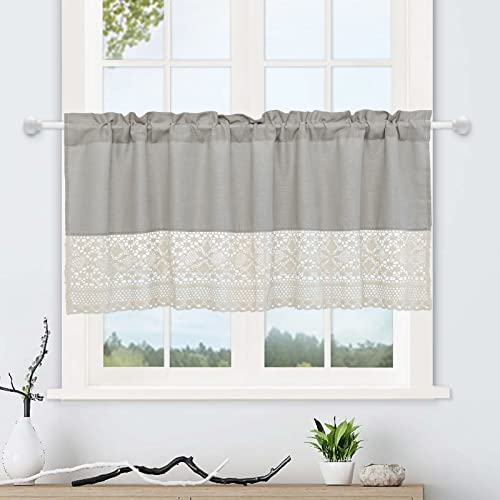 choicehot Cortina de encaje de oliva, color gris, para cocina, estilo rústico, de algodón y lino, cortina, 80 x 130 cm, 1 unidad Cover