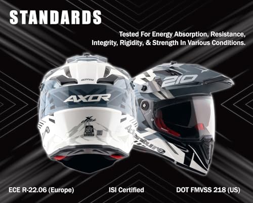 Axor X-Cross Speedometer ISI ECE and DOT Certified Premium Off-Road Full Face Helmet with Pinlock Fitted Dual Visors and Stylish Peak-White Grey-M