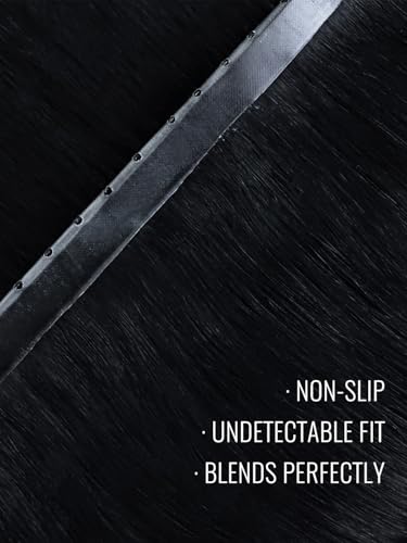 Image of Fshine Butterfly Weft Hair Extensions Human Hair, 50 g 16 Inch Jet Black | No-Sew, No-Glue, PU Base, Hair Weft Extensions, Adds Instant Volume and Length, OVO Hole Micro Hand-Tied