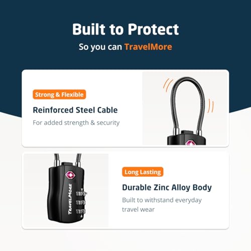 4-Pack TSA Approved Travel Combination Cable Luggage Locks for Suitcases & Backpacks | TSA Locks | Luggage Locks | Black - Image 6