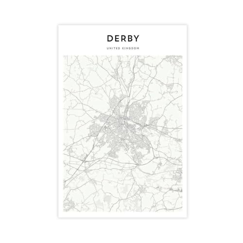 GAPKJGTS Derby Map United Kingdom Canvas Poster Bedroom Decor Landscape Office Room Decor Gift 08x12inch(20x30cm)
