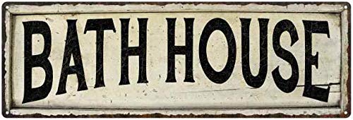 Bath House Sign Farmhouse Decor Country Decorations Wood Look Signs Wall Art Tin Plaque 8 x 24 Matte Finish Metal 108240028090