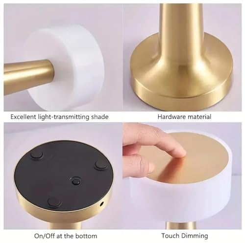 NYRWANA Table Lamp | 2000 mAh Battery | Table Lamp for Bedroom, Table Lamp for Living Room, Lamps for Bedroom, 3 Colour Touch Control - Metal (Gold) - Image 8