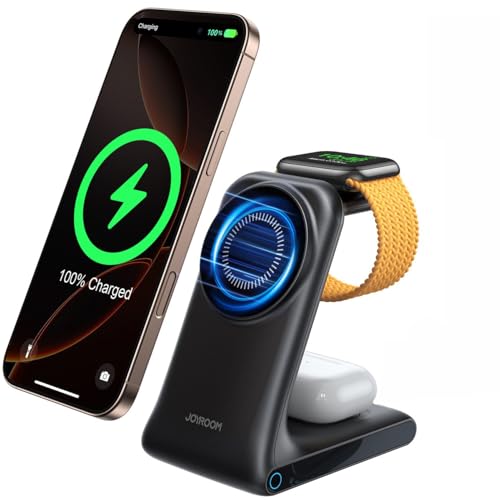 Joyroom JR-W15 Station de Charge sans Fil 3 en 1 – Charge Rapide pour iPhone, AirPods et Apple Watch, Design Compact, certifié Qi – Noir
