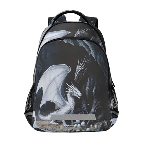 Black White Dragon School Backpack for Boys Girls,Preschool Elementary Kindergarten School Bag Kids Backpack Bookbag Travel Laptop Bag Casual Daypack