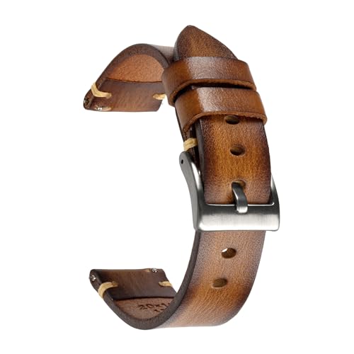 Berfine Retro Handmade Watch Band, Quick Release Vintage Leather Watch Strap Replacement,Choice of Width-18mm 20mm 22mm 24mm or 26mm, Brown, 20mm, Retro