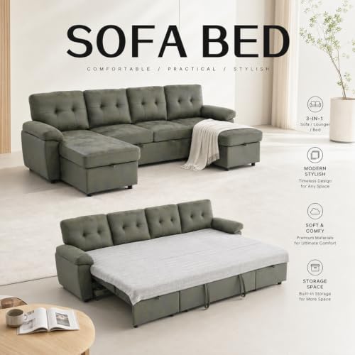 Image of KEIKI 112 inch Sleeper L Shaped Sofa with Pull Out Bed,