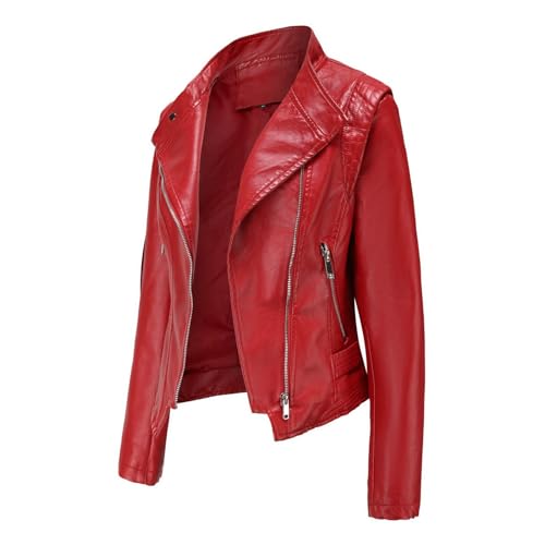 Women Faux Leather Jacket Zip Up Lapel Motorcycle Short PU Moto Biker Coat Fitted Slim Fashion Racer Cropped Jackets2