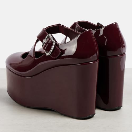 FYS Women's Platform Round Toe Pumps Cross Straps Wedge High Heels Sexy Club Party Evening Shoes Size 4-16 US3