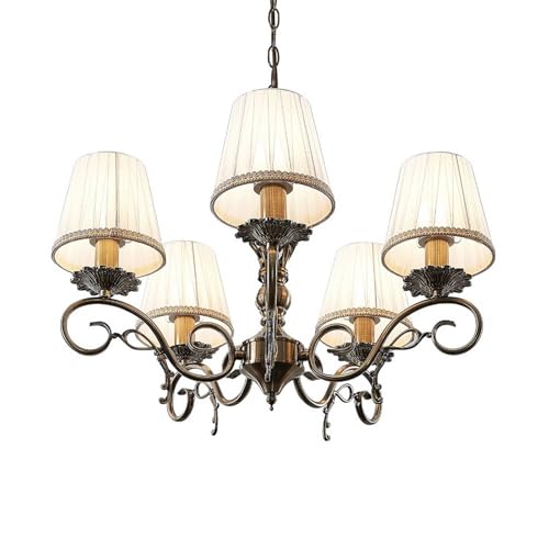 Lindby Lustre Finnick à intensité variable en Bronze Textile e. a. pour Salon & Salle manger (à 5 lampes, E14) Suspension suspension lustre lampe plafonnier