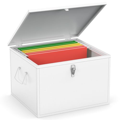 Fireproof and Waterproof Stainless Steel Hanging File Folder Box for Legal/Letter Size,Fun Storage Heavy-duty All-metal File and Document Safe,White
