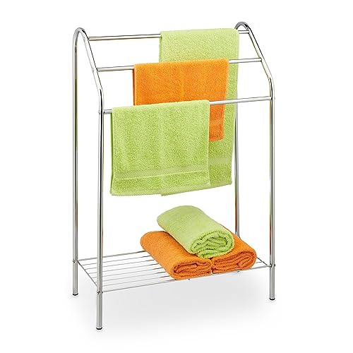 Relaxdays Handtuchständer, 3 Stangen, Ablage, freistehend, Stahl, HxBxT:...