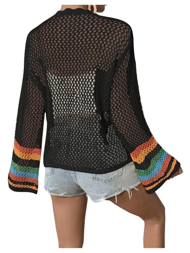 Image of SHENHE Women's Floral Crochet Cardigan Hollow Out Open Front Long Sleeve Cardigan Sweater