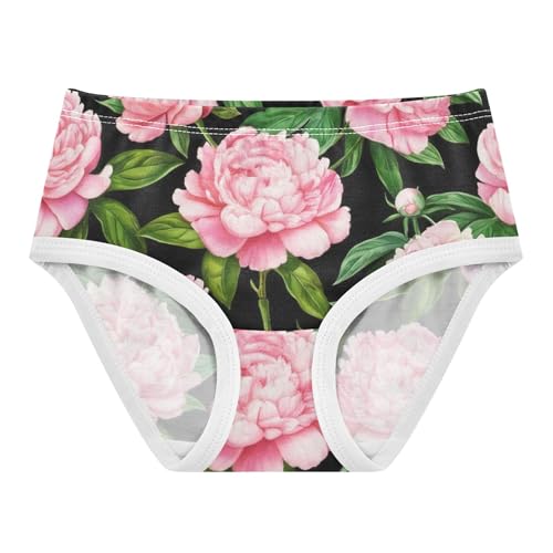 Cotton Girls Underwear Toddler Ornate Flowers Pink Peony Floral Cute Panties Girl Artistic Undies Kids Briefs 2t