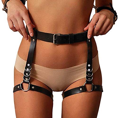 Victray Leather Waist Chain Belt Black Leg Chains Punk Body Chains Thigh Chain Fashion Body Jewelry for Women and Girls