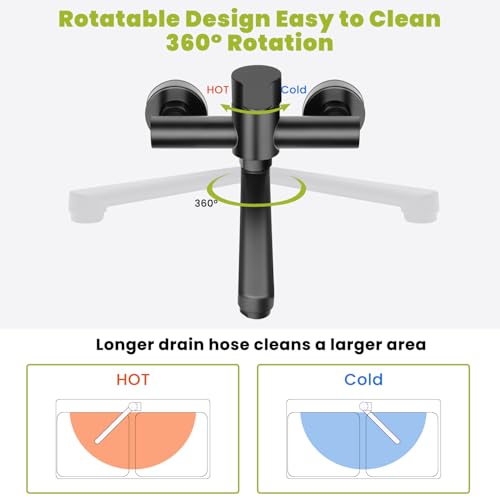 Wasserhahn Wandmontage, Edelstahl Wasserhahn Küche Wandmontage, Küchenarmatur Wandmontage, Kalt und Heiß Einhebelmischer, Mischbatterie Küche, 23cm 360°Schwenkarm, Schwarz