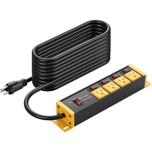 CCCEI 12 Gauge Long Extension Cord, Individual Switches, Yellow, 50FT.