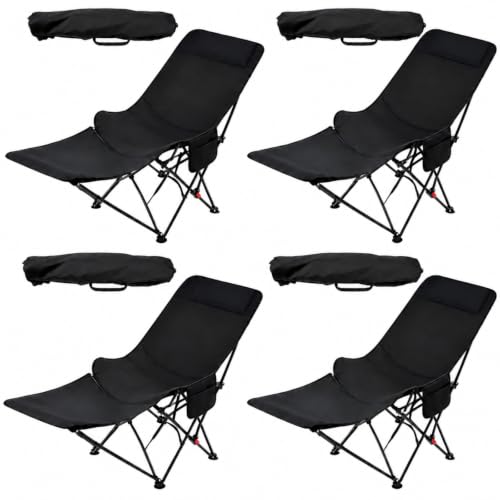 Jadive Set 4 Sedie da Campeggio 2 in 1 con Poggiapiedi 150kg – Sedia Pieghevole con Schienale Regolabile 3 Posizioni, Poltrona Relax per Campeggio, Spiaggia e Outdoor
