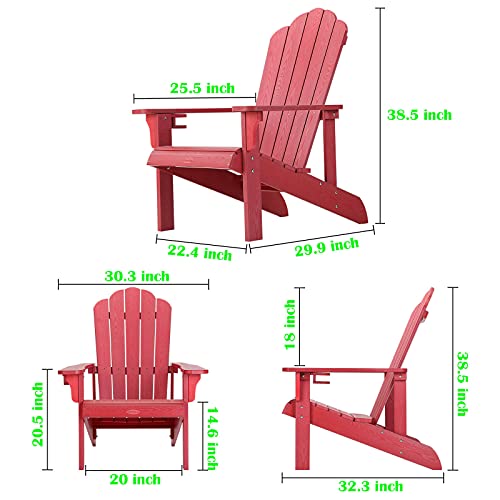 Adirondack Chair Weather Resistant , Hard Plastic Adirondack Chair With Cup Holder, Comfortable Easy To Assemble And Maintain, Outdoor Chair For Patio, Backyard Deck, Fire Pit & Lawn Porch - Red #TOP2